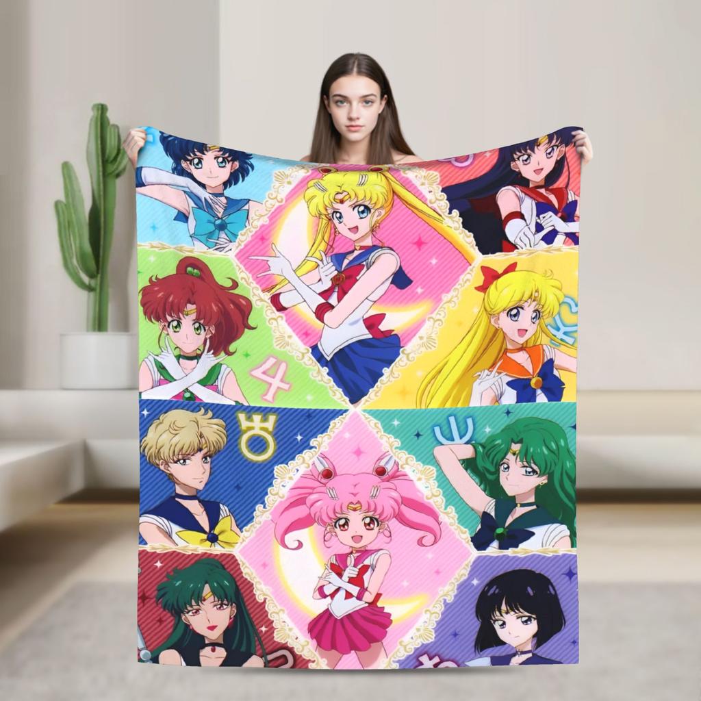 S-Sailor M-Moon Anime Blanket Camping Flannel Bedding Throws For Living Room Warm Soft Design Quality Bedspread Gift