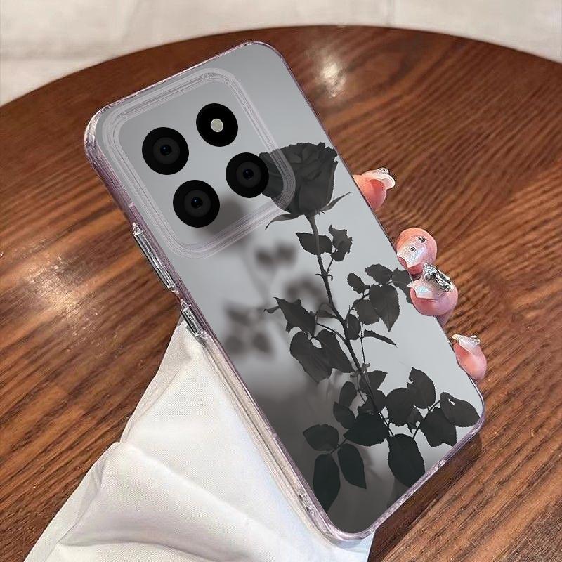 Black Rose Floral Pattern Case For Xiaomi Redmi Note 15 Pro 4G Funda Redmi Note 14 13 Pro 5G Clear TPU Silicone Soft Cover