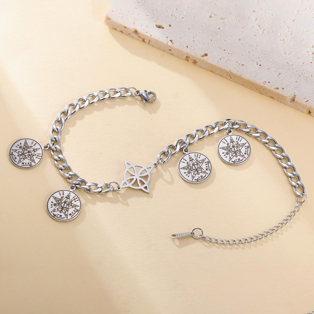 LIKGREAT Pentagram Bracelet Witch Knot Charm Gothic Witchy Y2K Jewelry for Women Stainless Steel Protection Amulet Party Gift