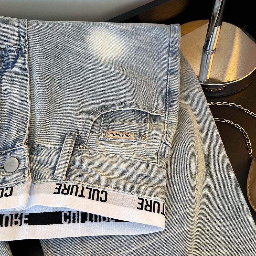 Vintage Ripped Patchwork Jeans für Damen Hohe Taille Gerade Locker Denim Hose Frühling Herbst Weites Bein Hosen
