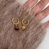 Asymmetric Love Heart Tiger's Eye Earrings Retro Foreign High-end Texture Detachable Design Casual Versatile Women's Niche Fashion Earrings