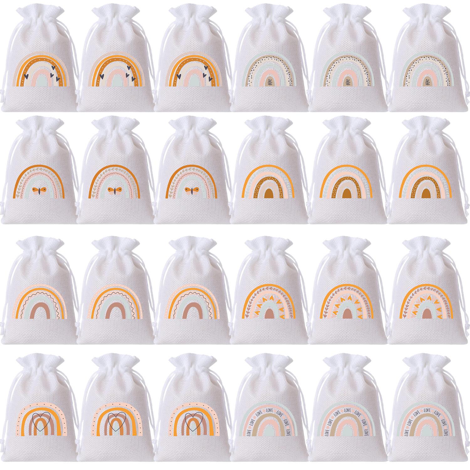 

24pcs Rainbow-themed Linen Drawstring Bags Bohemian-style Drawstring Bags Party Gift Packaging Bags 24pcs