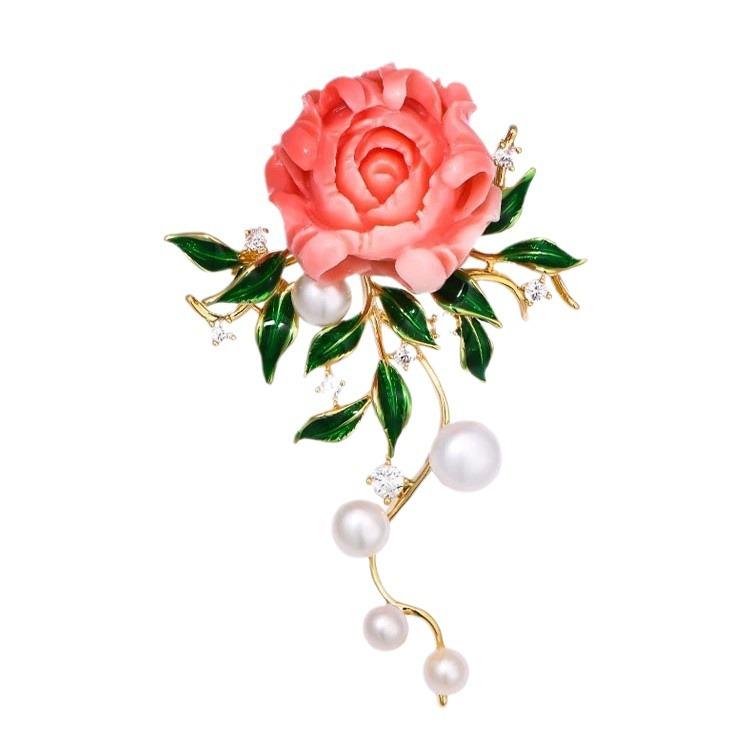 Chinese Style Peony Brooch Women'S Luxury Retro Pearl Flower Pin Feeling Clothes Corsage Accessories