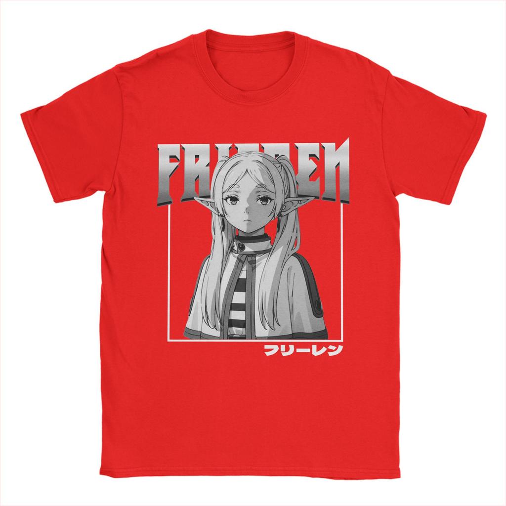 Frieren Anime T-Shirts Men Anime Funny Cotton Tee Shirt Round Collar Short Sleeve T Shirts Printed Clothes