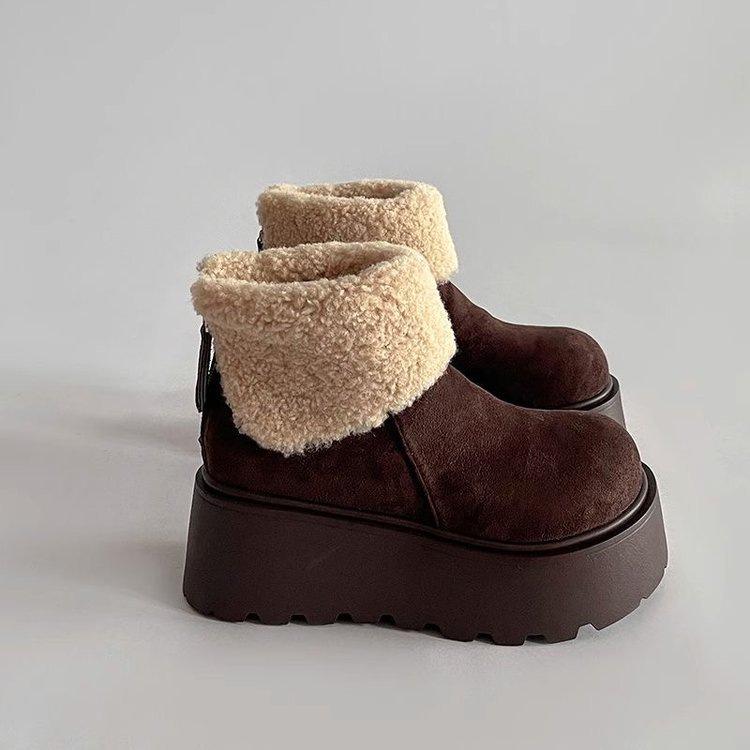 

Зимние утепленные ботинки на толстой подошве, увеличивающие рост, новые, теплые, пушистые, короткие, с широким носом, хлопковые 35