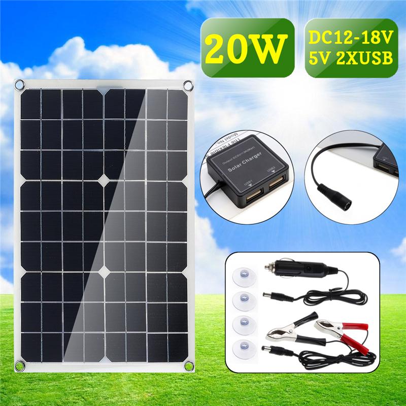 20W DC12-18В панели солнечных батарей двойной USB порт кемпинг Пешие прогулки, Велоспорт путешествия зарядки – купить по низким ценам в интернет-магазине Joom
