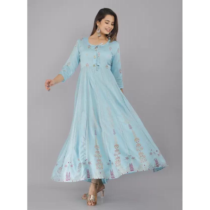 Women's Rayon Designer Anarkali Gown Kurta Indian Bollywood Printed Kurti Dress SC-2137