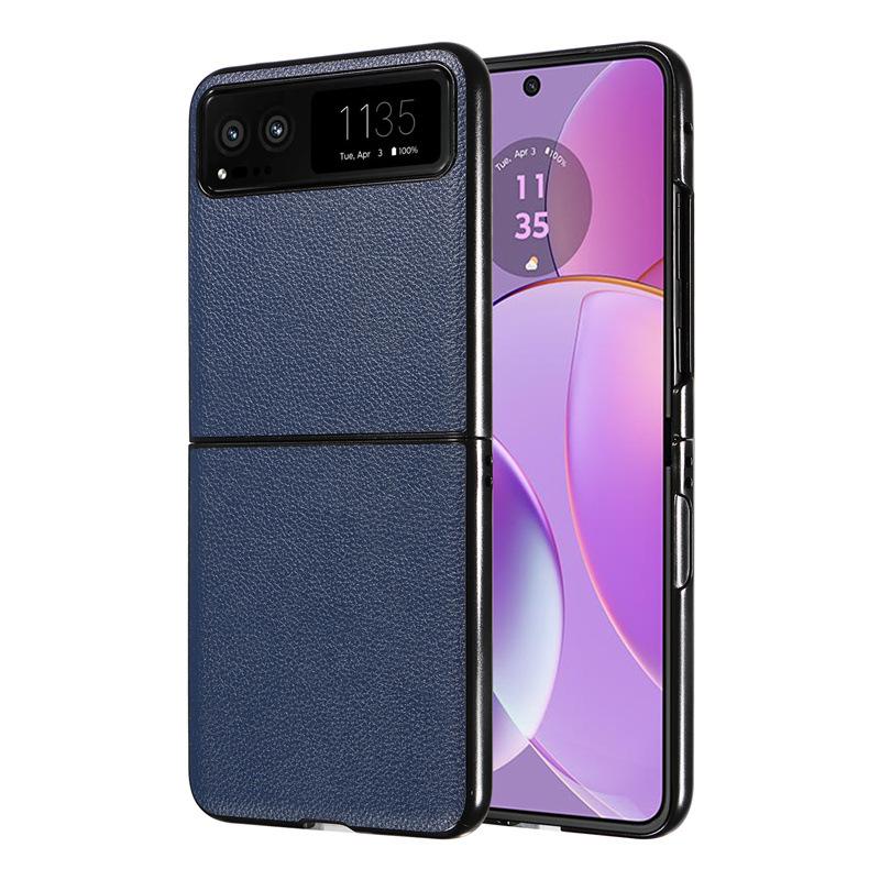 Phone Case for Motorola Razr 40 Covers with Leather Patch Lychee Pattern Shockproof Bumper Anti-fall Protective Cases