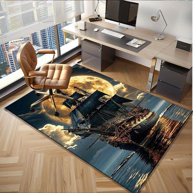 Alfombra de Barco Pirata en Noche de Luna Llena Suelo de dormitorio Interior con temática náutica Alfombra antideslizante se puede lavar a máquina