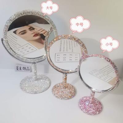 Glanzende High-end Diamant Make-up Spiegel Creatieve Strass Spiegel Draaibaar Meisjeskamer Bureau Make-up Decoratie Ronde Spiegel