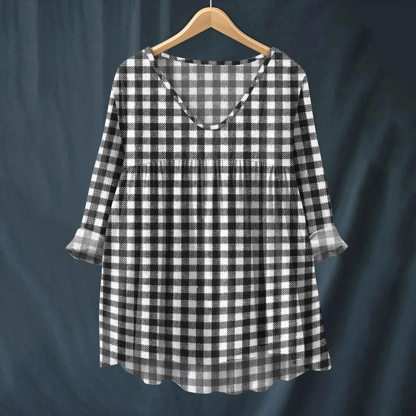 

Женская модная и повседневная рубашка с длинным рукавом, V-образным вырезом и принтом, блузка из хлопка и льна L