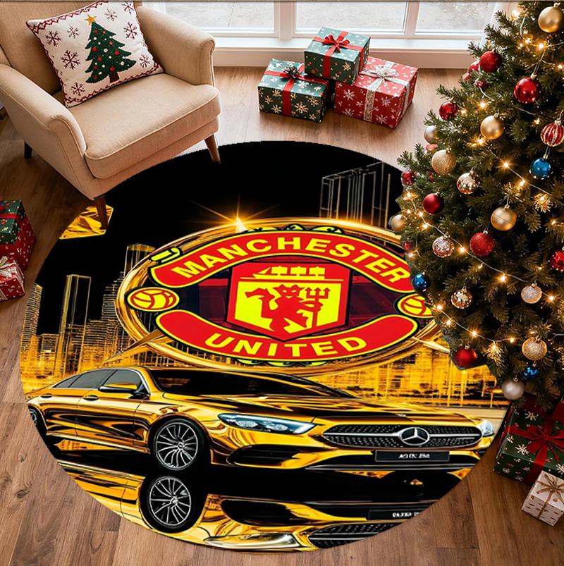 Tappeto Rotondo con Motivo Manchester United F.C, Tappetino da Interno/Esterno, per Picnic, Sala Giochi, Camera da Letto, Ufficio, Soggiorno, Tappeto Decorativo per la Casa, Regalo di Compleanno