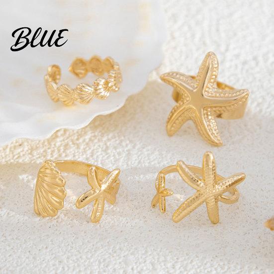 Adjustable Finger Ring 4Pcs Ocean Style Set Open Rings Gold