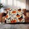 Halloween Blanket Soft Flannel Throw with Jack-O'-Lanterns, Witch Hats, Bats Orange/Black/Beige Spooky Decor Couch, Bed, Camping