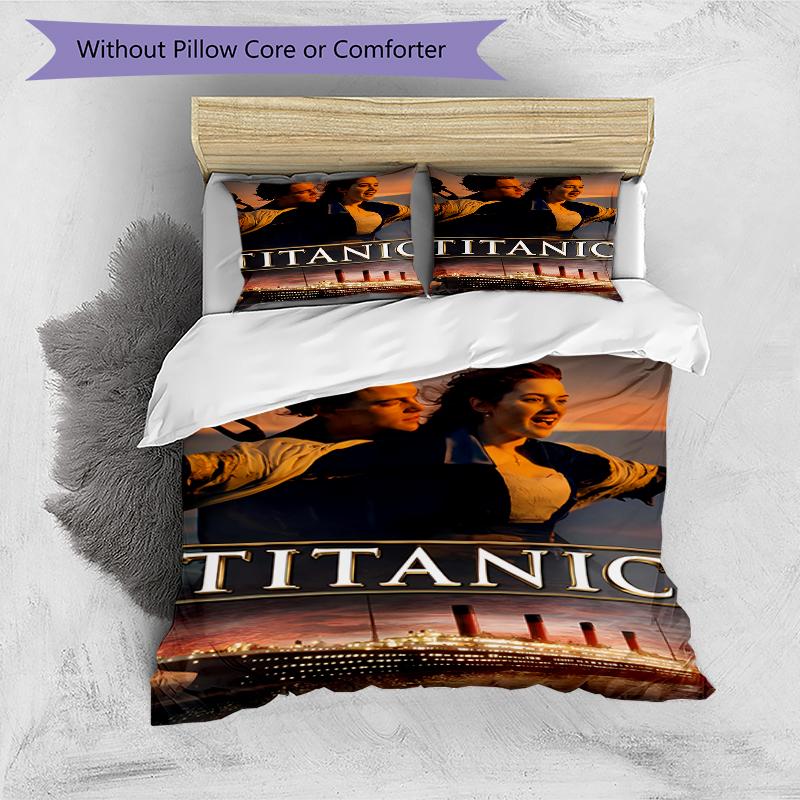3pcs Titanic1 Design Cover Set - HD Printed Bedding with 1 Cover and 2 Pillowcases - Perfect for Home and Dorm Decor