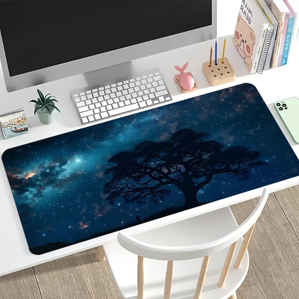 Starry Magic Tree Large Desk Mat Non Slip Gaming Mouse Pad Stitched Edge Galaxy Keyboard Mat For Pc Laptop Office Gaming Setup