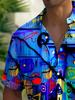 Camicia Hawaiana da Uomo Taglie Forti a Maniche Corte con Bottoni e Stampa Graffiti Astratta per le Vacanze, Taglia Grande