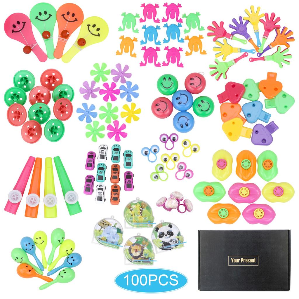 100 Pcs Novelty Toys Kids Party Favor Box Toys Birthday in Color Box
