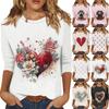 3/4 Sleeve Shirts For Women Cute Print Graphic Tees Blouses Casual Plus Size Basic Tops Pullover