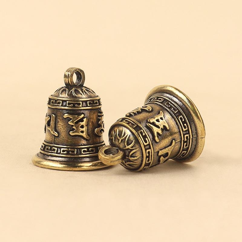 Retro Copper Six Syllable Mantra Bell Delicate Engraved Craft Crisp Sound for Yoga Studio Decoration Gift
