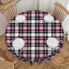 Round Fitted Pink And Black Tartan Plaid Table Cloth Oilproof Tablecloth 60 Inches Table Cover for Kitchen Dinning