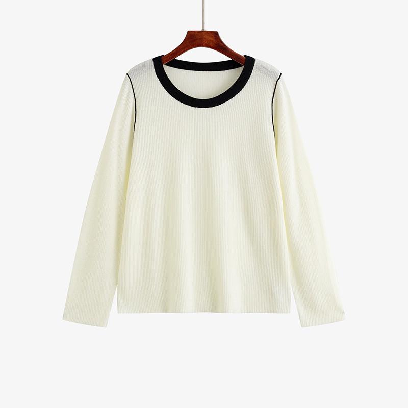 

Women s Plus Size Color Block Knit Top - Round Neck Sweater for Layering or Outerwear, Versatile Spring 2026 Knitwear XL (120-150 jin) абрикосовый