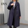 Women Fashion Outerwear Women's Woolen Coat Autumn Winter Double-breasted Lapel Overcoat Loose-fit Feminine Wool Solid Color Warm Long for Office