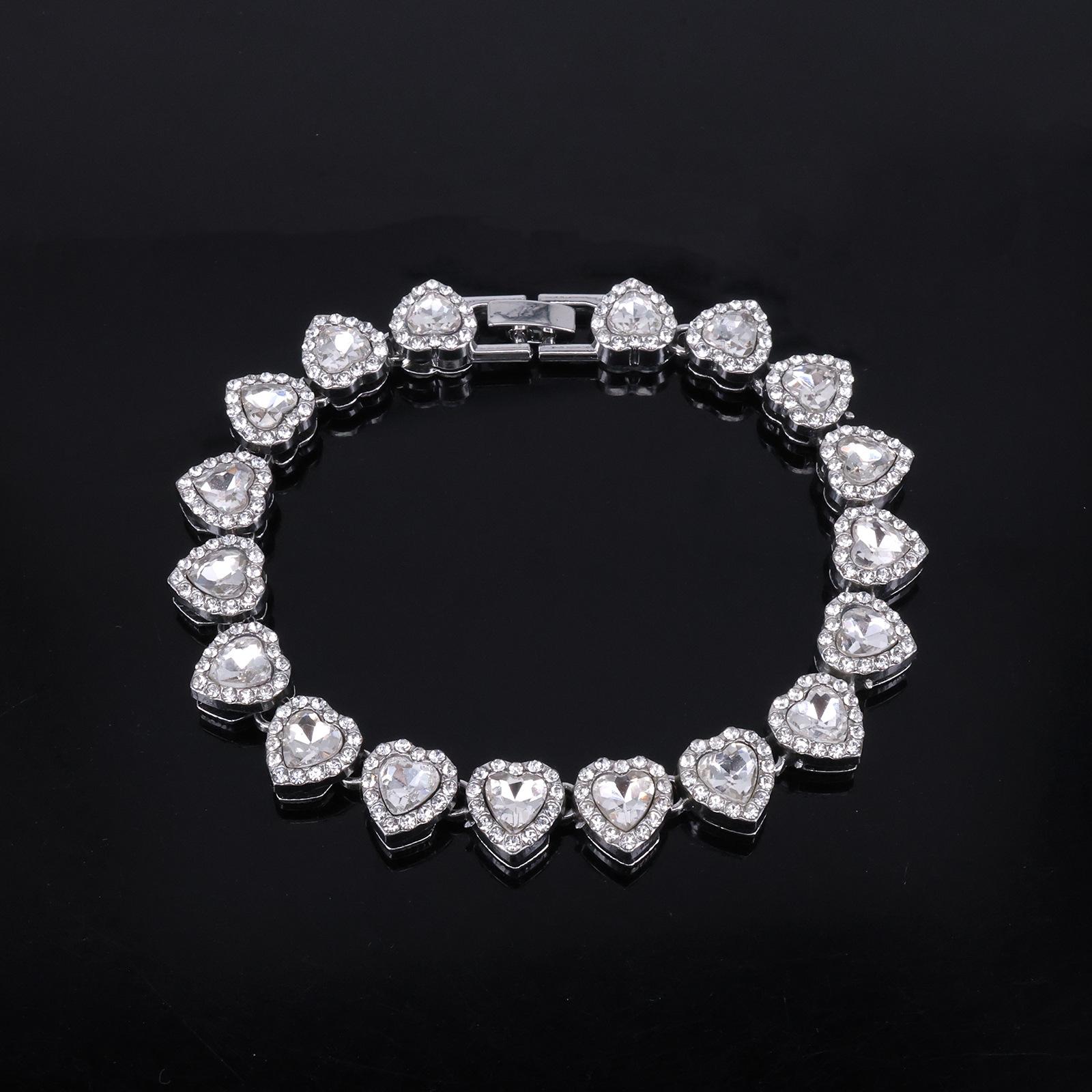 

Exquisite 45CM Hip Hop Tennis Chain Jewelry Set Shiny Heart Rhinestone CZ Bracelet Necklace Fashion Rock Party Accessory
