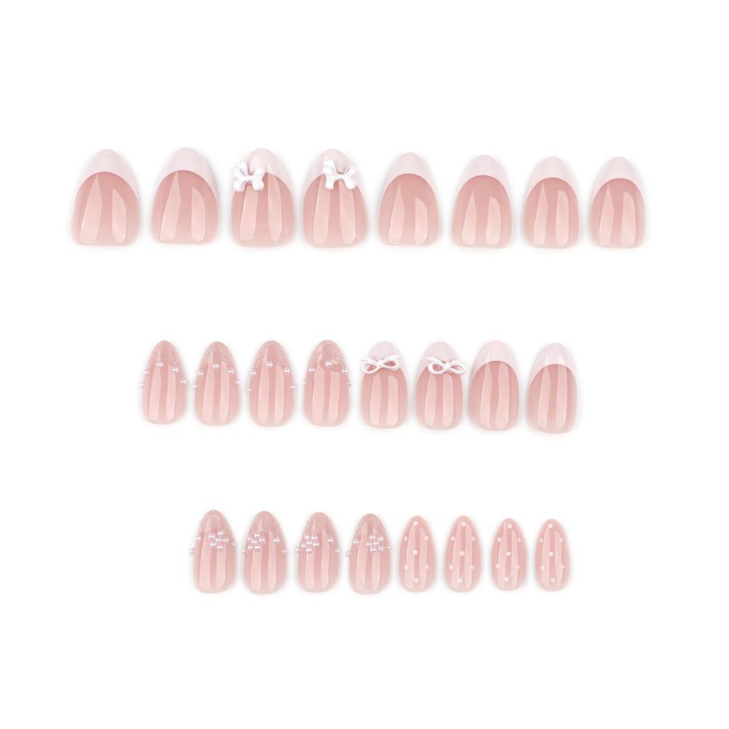 Cat-Eye White Bowknot Fake Nails 24 Pieces Elegant Design Comfortable ABS Material For Wedding Party Daily Use
