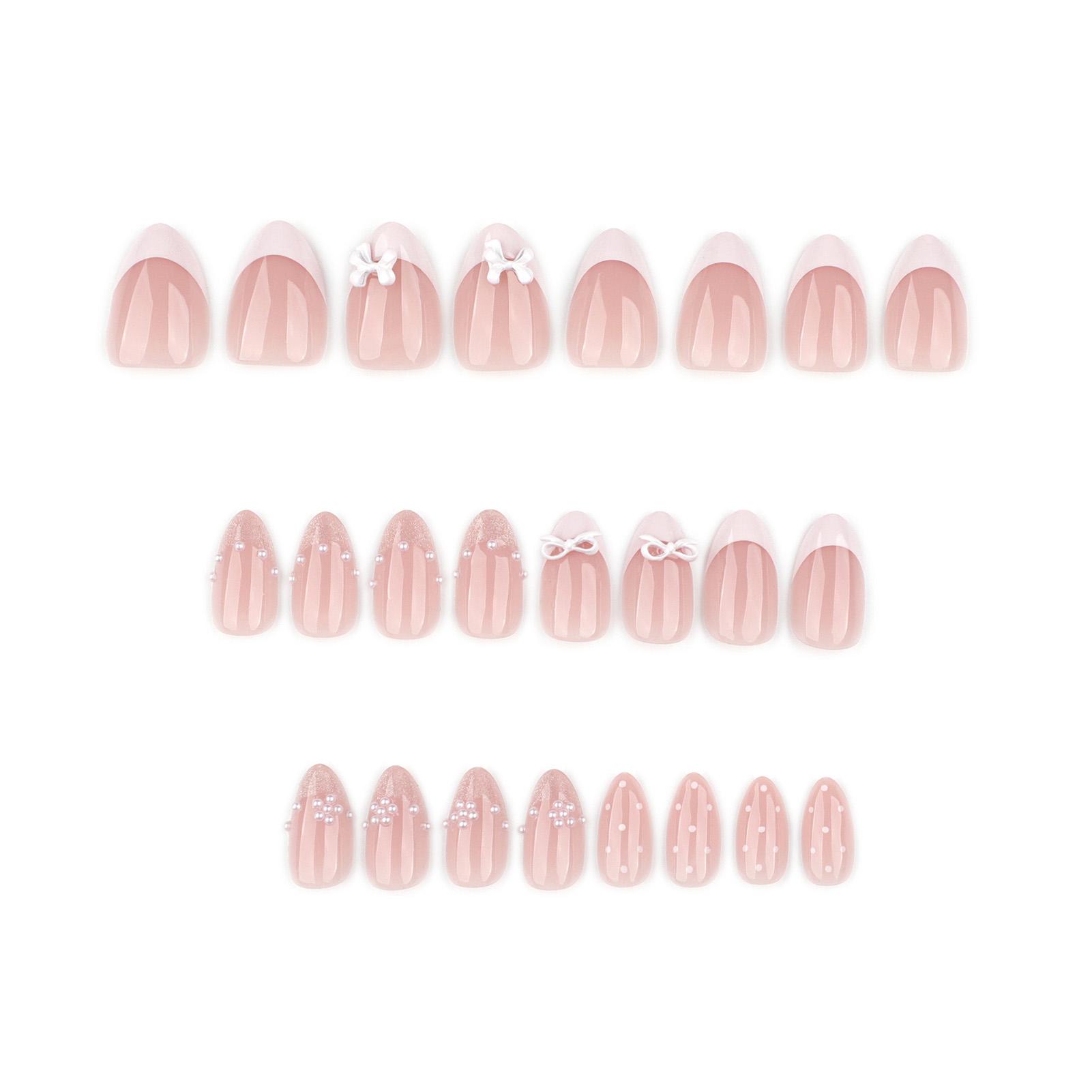 Cat-Eye White Bowknot Fake Nails 24 Pieces Elegant Design Comfortable ABS Material For Wedding Party Daily Use Cat Eye White Bow розовый