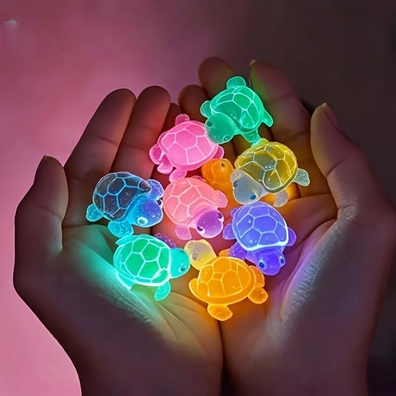 10Pcs luminous 3D turtle ornament, colorful translucent plastic ornament, suitable for DIY handicrafts and party gifts