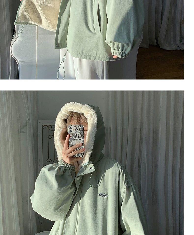 Women's Lambswool Coat: Korean-Style Loose Workwear, Hong Kong-Style, Fleece-Lined, Thickened, Cotton-Padded Jacket for Autumn and Winter.