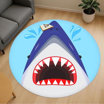 1pc Shark Ocean Round Chair Mat Area Rug - Non-Slip, Floor Mat for Office, Bedroom, Ideal Home Decor Christmas Gift P0811447
