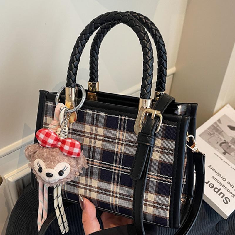 Korean Foreign Style Handbag Women's 2025 New Fashion Plaid Small Square Bag High Value Single Shoulder Messenger Bag Women