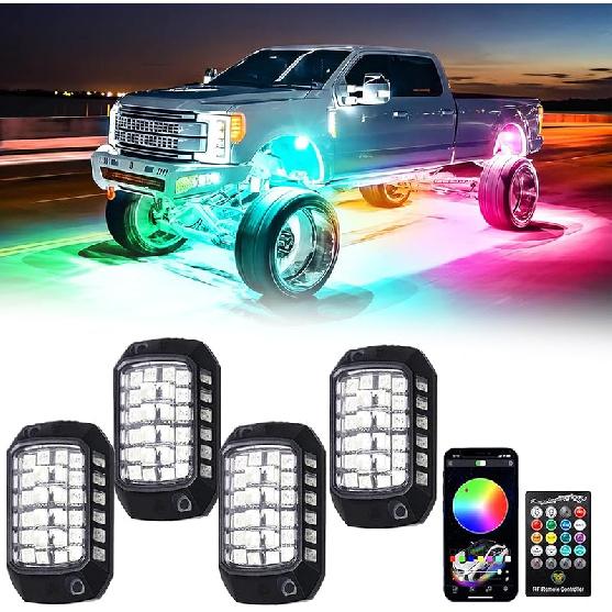 RGB Rock Lights, 10 Pods 360 LEDs SMD Chips Super Bright App Control Underglow Neon Light Exterior Chassis Wheel Well Glow Kit For Off Road Cars
