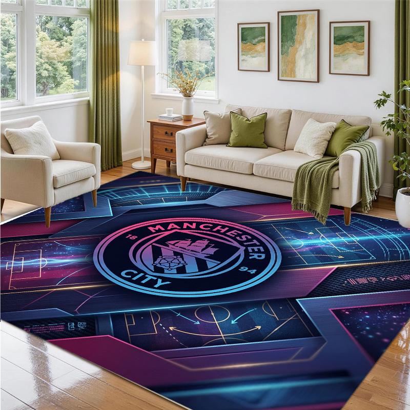 Manchester City Design Crystal Velvet Rug Soft Decorative Mat for Bedroom Entrance