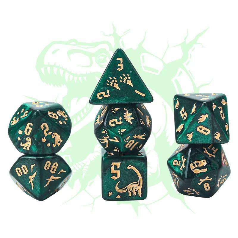 Dinosaurier Gravierte Würfel 7er Set Transparent Klar Nummerierte Würfel für Tabletop RPG Brettspiel Heimtreffen