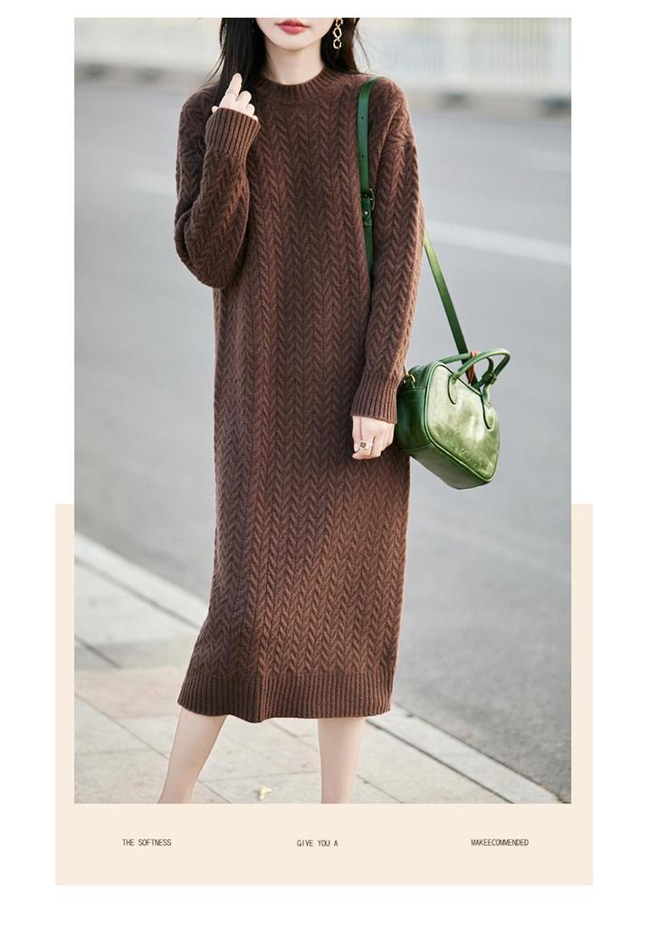 Women's Wool Cable Knit Dress & Coat Set - Autumn/Winter Collection