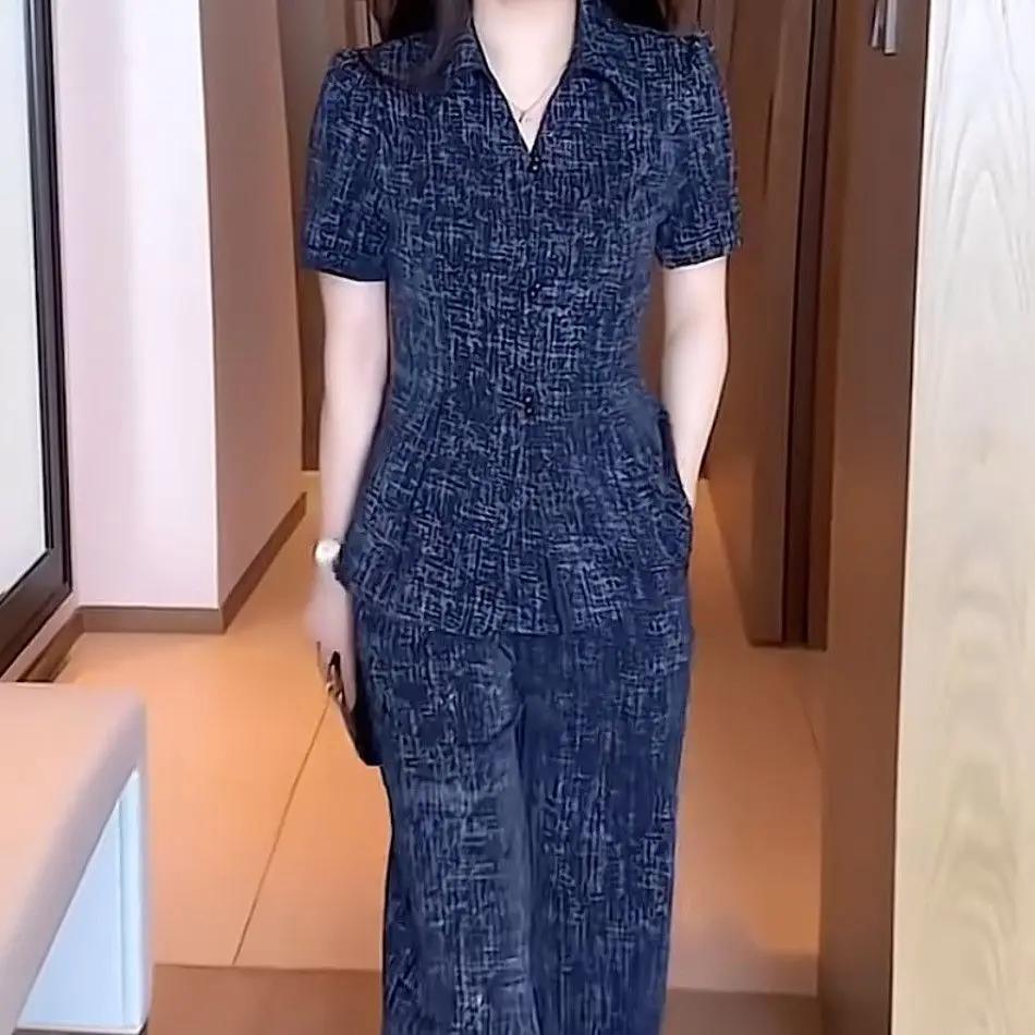 Mom Summer Short Sleeve Set Loose Two-Piece Set Middle-aged Elderly