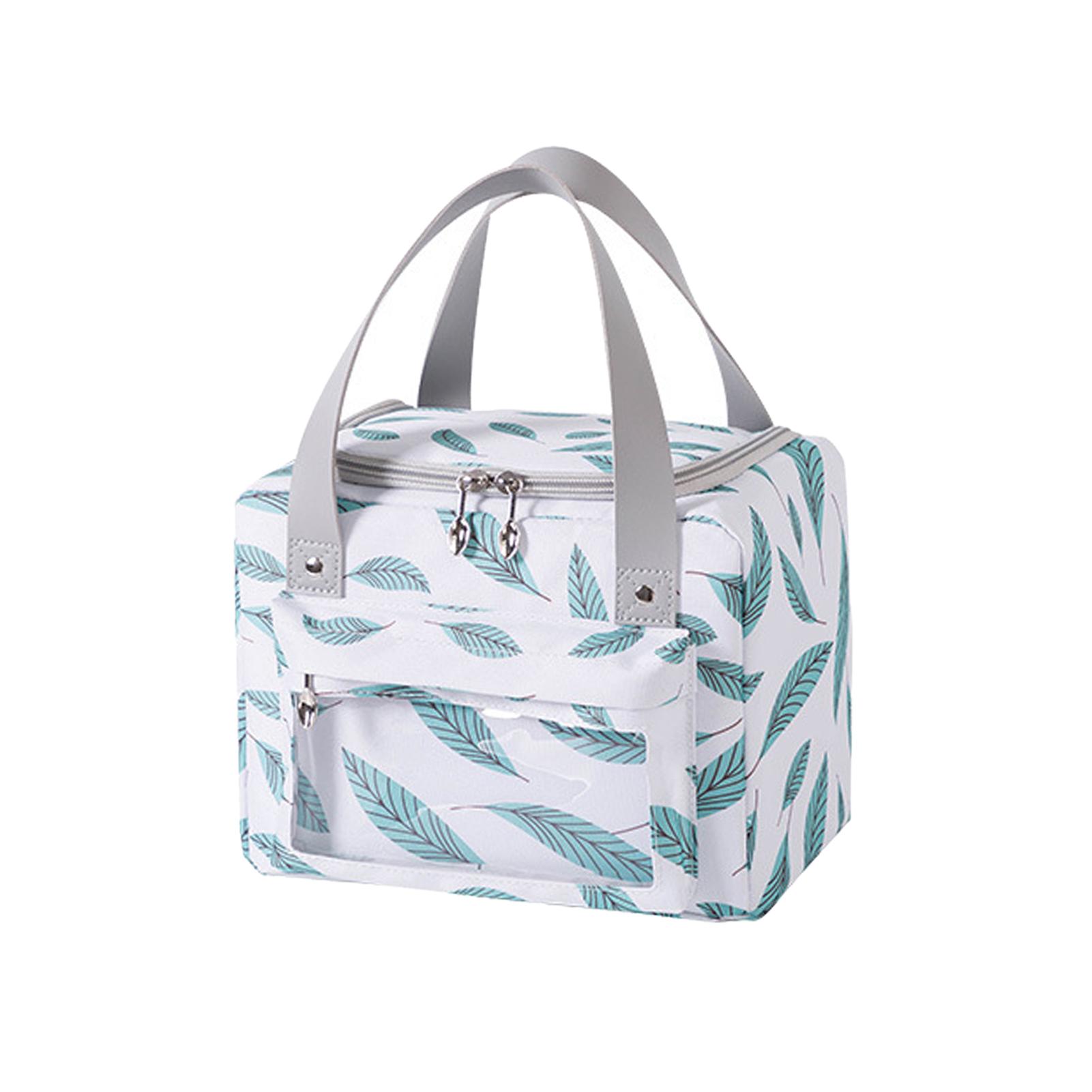 

Lunch Bag Handheld Portable Large Capacity Thickened Warm Keeping Aluminum Film for Picnic White Leaves