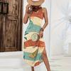 Women Sleeveless Maxi Dress Casual Loose Fit Summer Hawaiian Print Long Dress Side Slit Beachwear Sundress