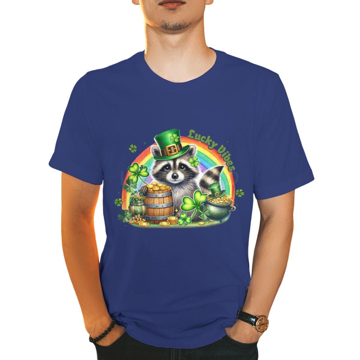 St Patricks Day Raccoon Shirt Lucky Vibes Short Sleeve Round Neck Tee Cartoon Lucky Raccoon St Patricks Day Unisex TShirt S