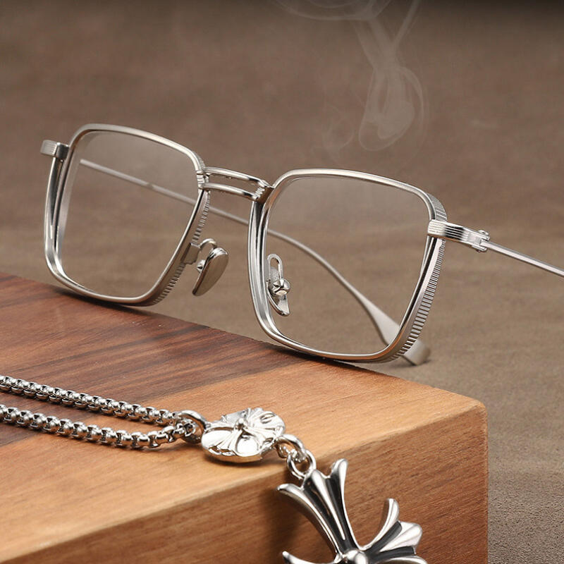 Очки в стиле Geek Chic Без ободка Полуободковые Роговая оправа Титановая оправа G074 Gunmetal