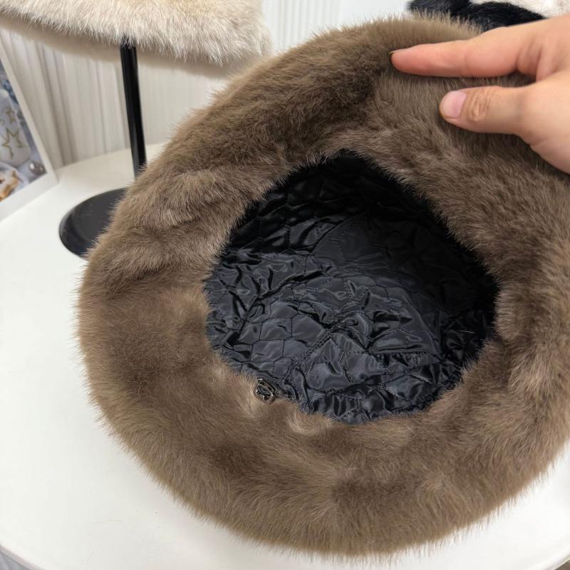Women S Faux Fur Wide Brim Striped Bucket Hat Winter Warm Hat