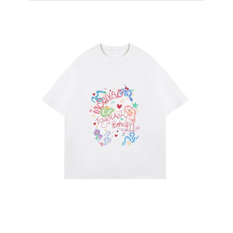 White Oversized T Shirt With Colorful Dinosaur And Heart Print For Casual Wear