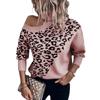 Lapel leopard print European and American sweater for women autumn and winter new sexy off-shoulder sweater