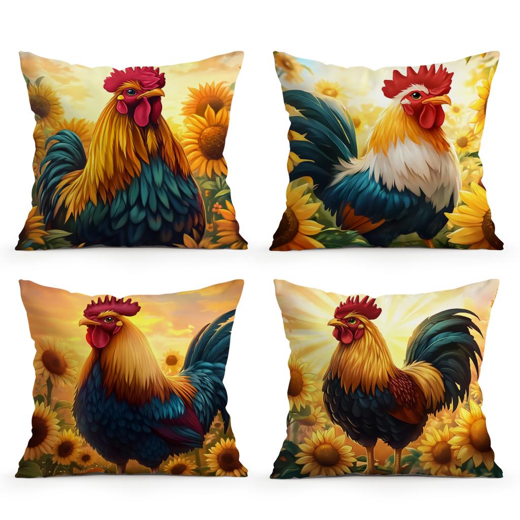 Vibrant Rooster Sunflower Pillowcase Printed Polyester 45x45cm Throw Pillowcover Decorative Sofa Cushion Pillowslip Home Decor
