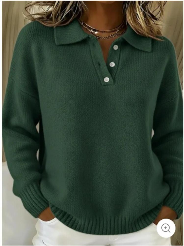 Red Polo Collar Long Sleeve Knit Sweater