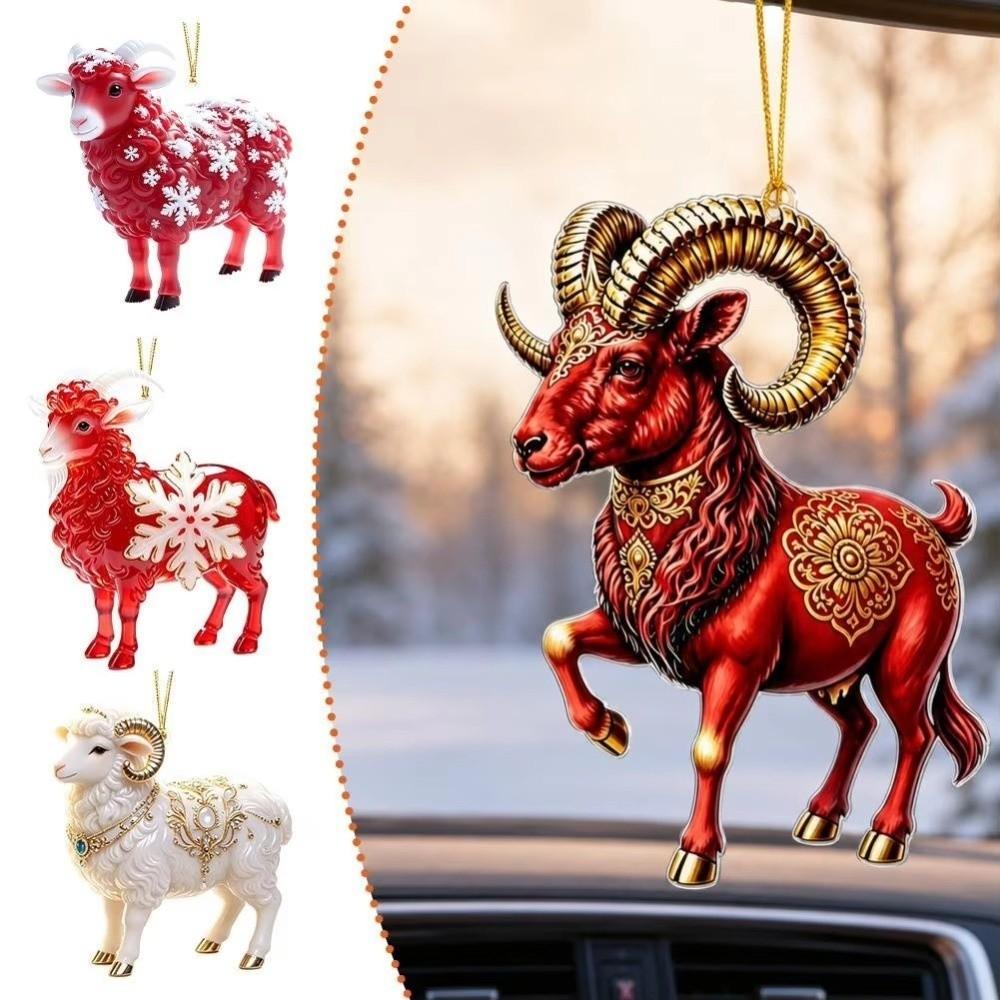 2D Flat Christmas Hanging Pendant New Year Acrylic Xmas Tree Hanging Ornament Red Gold Chinese Zodiac Goat