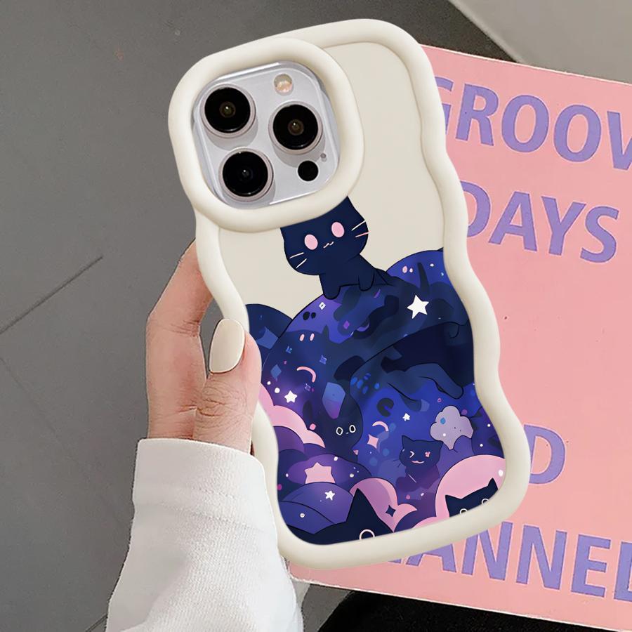 Soft Phone Cover Case for iPhone 15 Plus 13 11 14 XR 16 Pro Max 17 Air 8 12 Black Cat Starry Night